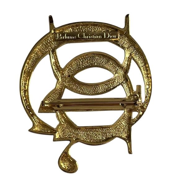 Christian Dior Gold Tone CD Logo Brooch Pin Vintage Designer Statement Jewelry - Picture 7 of 11